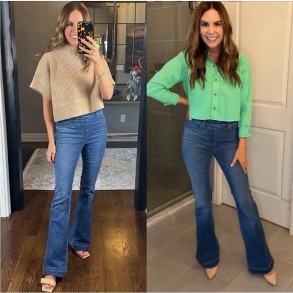 NWT Spanx pull-on flare jeans S petite in midnight shade - Picture 5 of 15